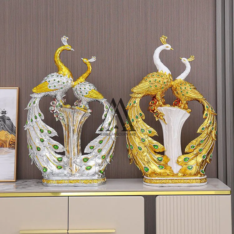 

Modern Crafts Art Handmade Decorative Peacock Statue Souvenir Large Resin Golden Peacock Home Decor