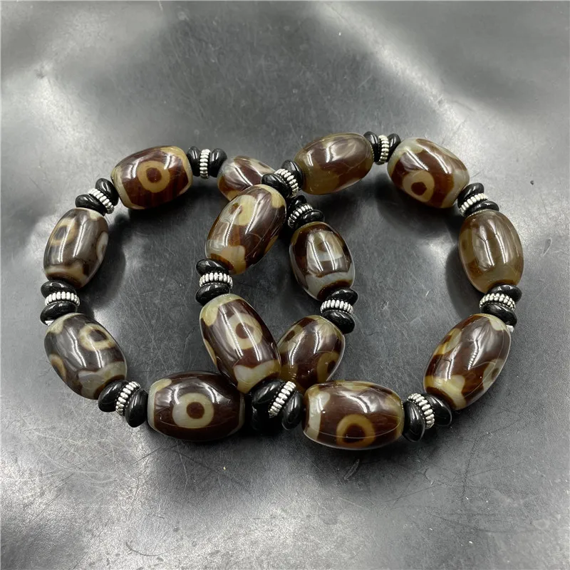 Tibetan Three-Eyed Dzi Old Agate Rice Bead Bracelet