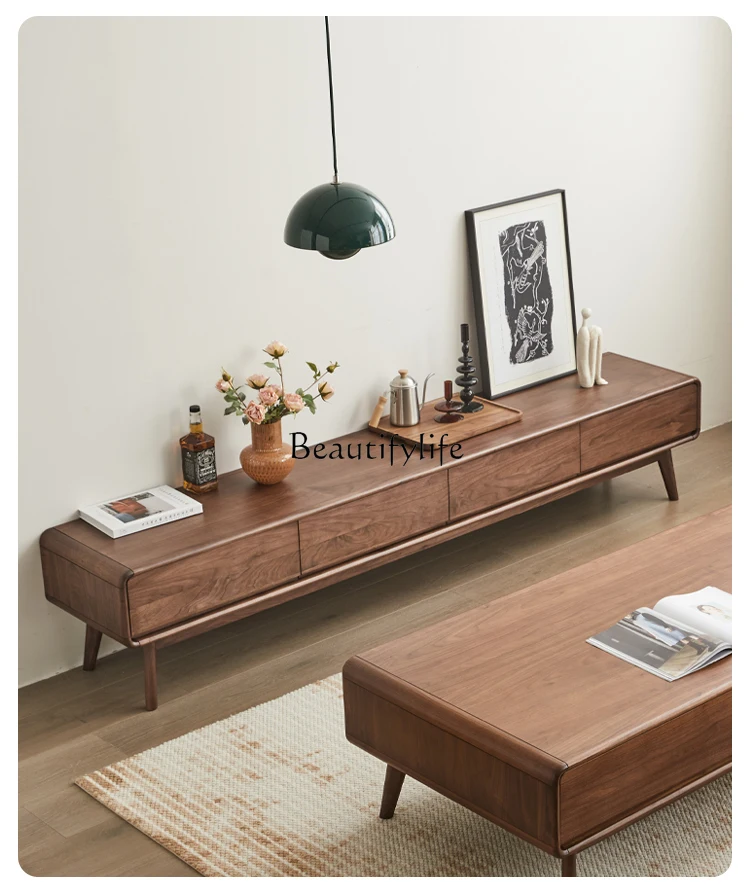 Solid Wood TV Cabinet Modern & Minimalism Black Walnut Solid Wood Furniture