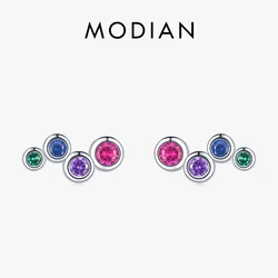 MODIAN 925 Sterling Silver Colorful Cubic Zirconia Tiny Small Bubble Stud Earrings For Women Sweet Earrings Fine Jewelry Gift