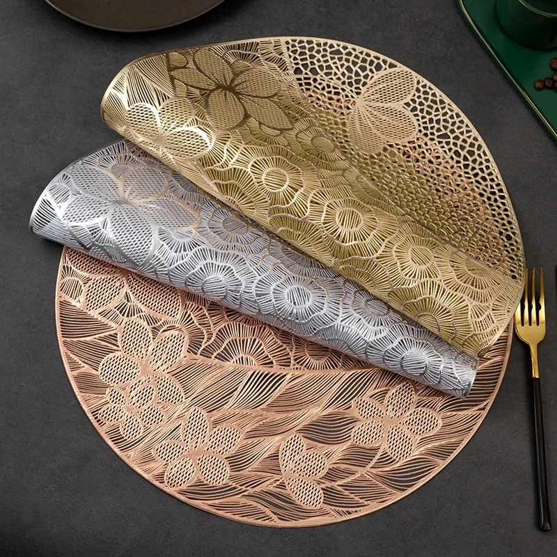 Hollow Gilded Butterfly Flower Placemats Pvc Waterproof Insulation Pad for Restaurant Exquisite 38cm Round Dining Table Decor