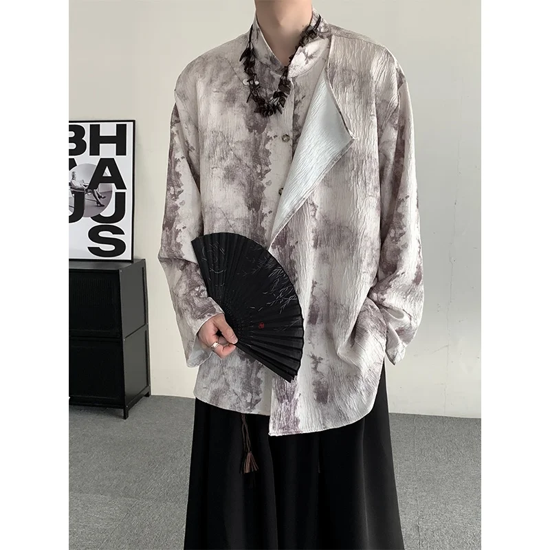 

New Chinese Sle Men's Long Sve irt Floral Embroidery Patchwork Sun Protection Outerwear Summer Youth Trend Loose Fit