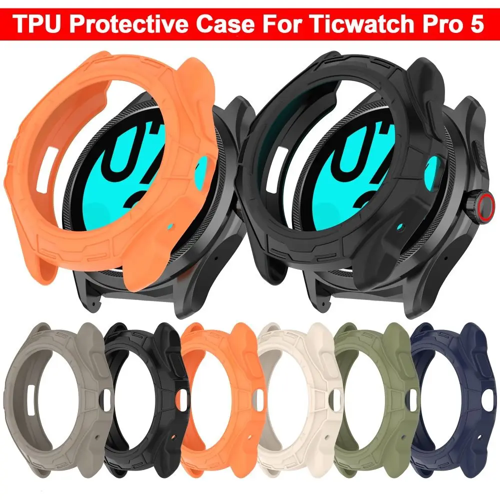 Soft TPU Protective Case Frame Bumper Edge Shell Accessories Smart Watch Screen Protector for Ticwatch Pro 5