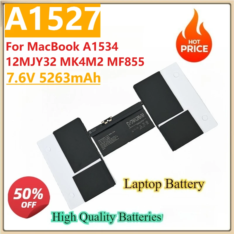 

New Replacement Laptop Battery A1527 7.6V 5263mAh 20.68WH for MacBook A1534 12 " MJY32 MK4M2 MF855 High Quality Batteries