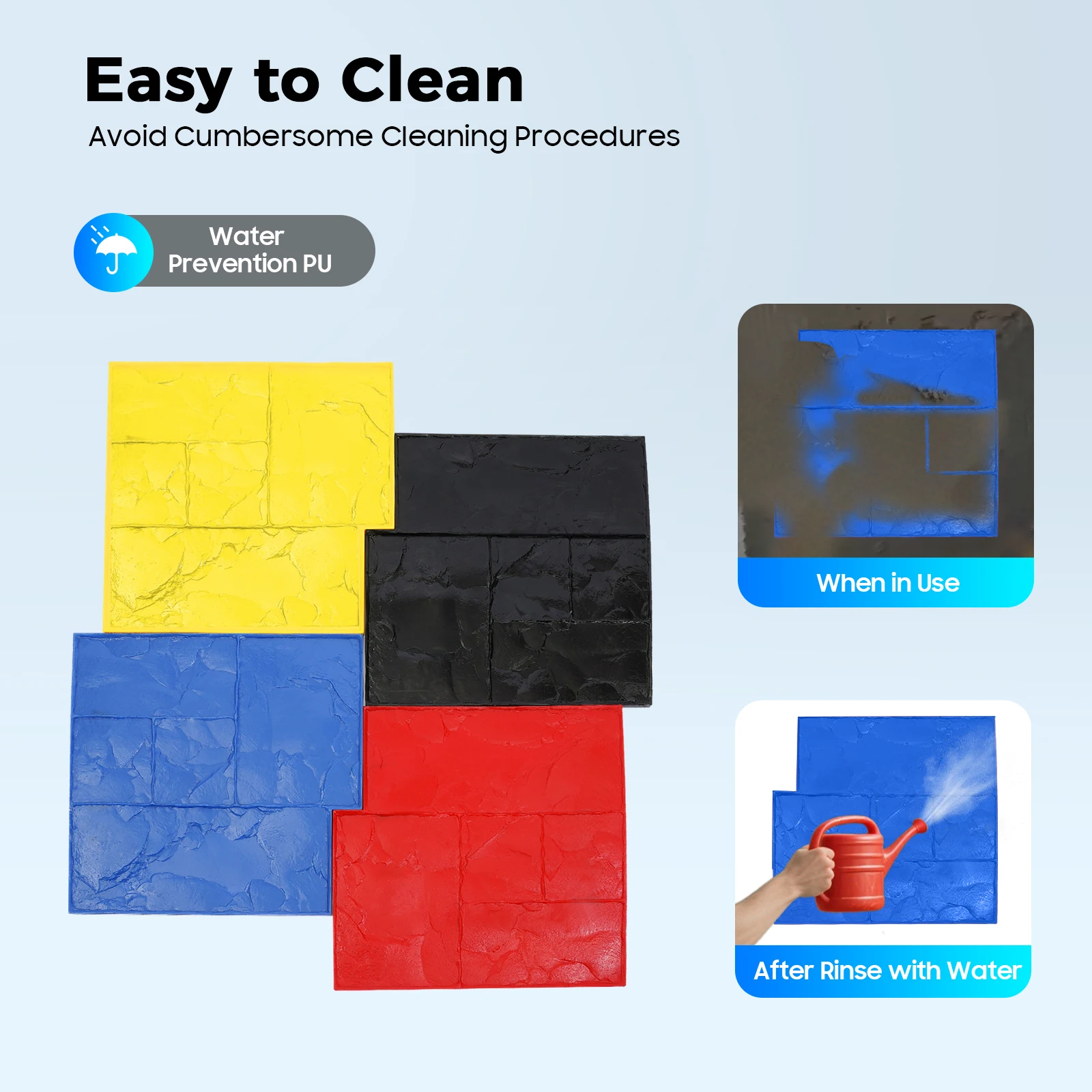 4PCS PU Concrete Stamp Mats, 24*24in Thickened 2cm Natural Stone Texture Stamping Mold, Reusable DIY Decorative Concrete Stamping Mat With Back Carry Handles For Imprinting Concrete