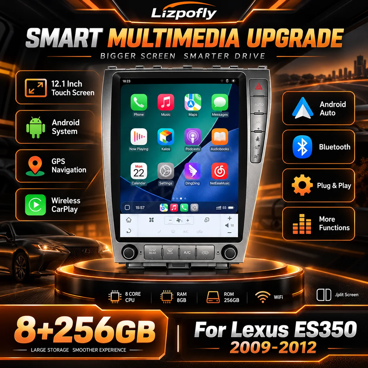 Lizpofly 12.1'' For Lexus ES350 2009-2012 Android Car Radio Stereo Automotive Multimedia Player GPS Navi Head Unit 