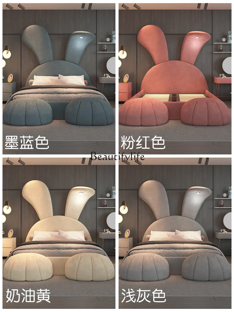 LXPrincess bed big ears rabbit bed fabric bed cartoon simple 1.5 meters solid wood single theme roomSSS