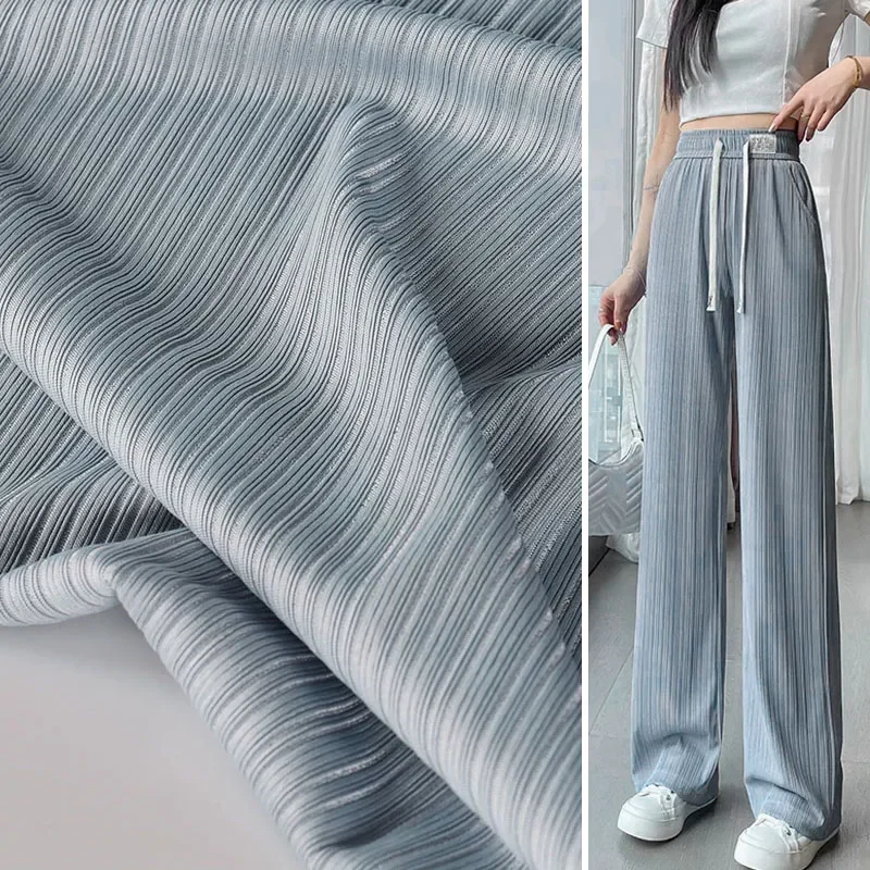 Summer Light Blue Ice Thread Striped Fabric for Four Sided Elastic Sagging Wrinkle Resistant Base Shirt Vest Pants Cloth Diy Sew