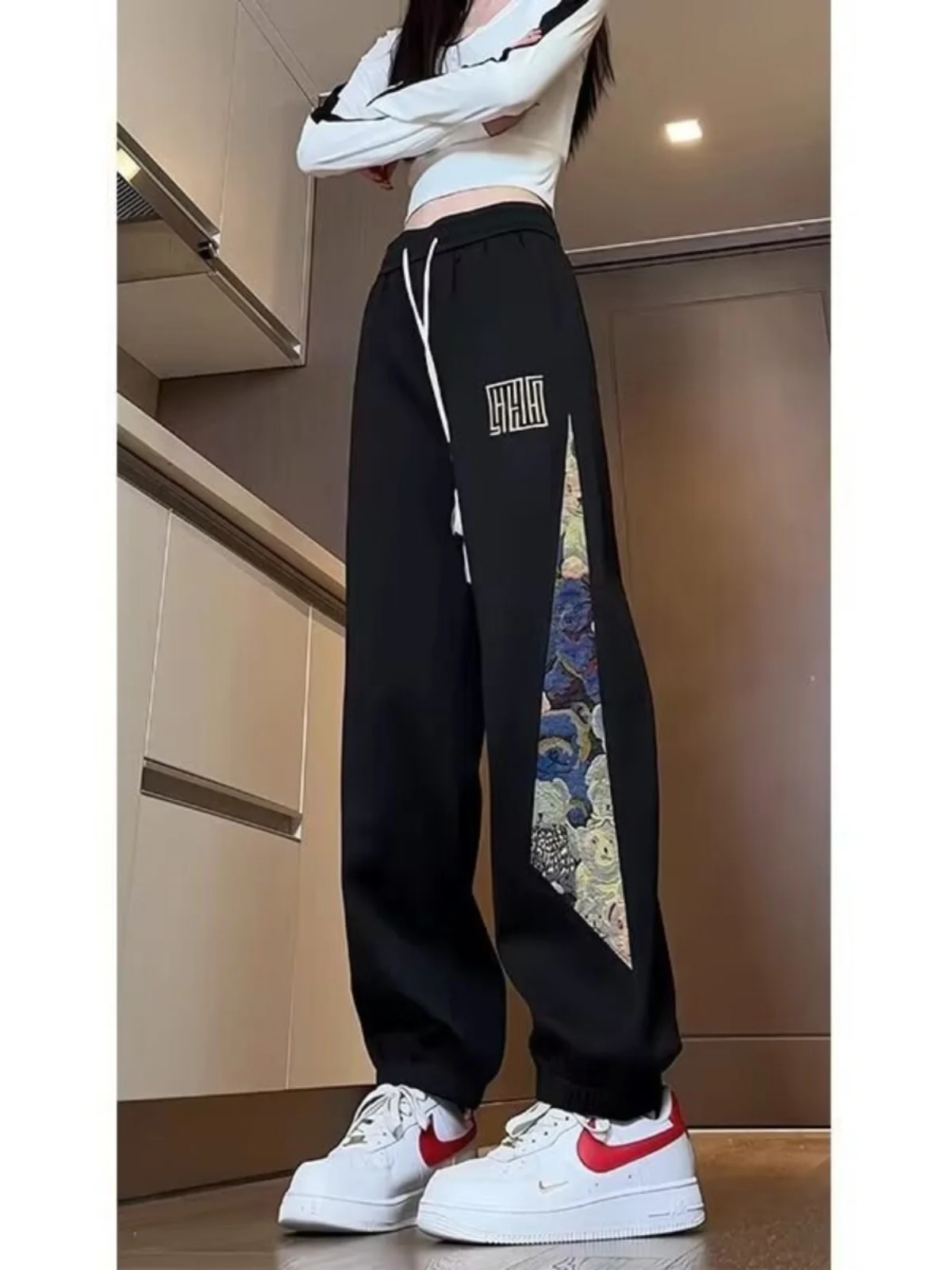 

Thiened Autumn Winter Men's Casual Sports Pants Lightweight National Sle Straight Leg Long Trousers with Dstring