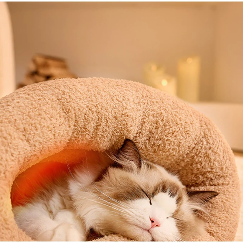 Katzenschlafsack, warm, flauschig, geschlossener Tunnel, Katzenbett für Hauskatzen, Katzenhöhlenbett, gemütliches, selbstwärmendes Haustierbett für Kätzchen – Detail 5