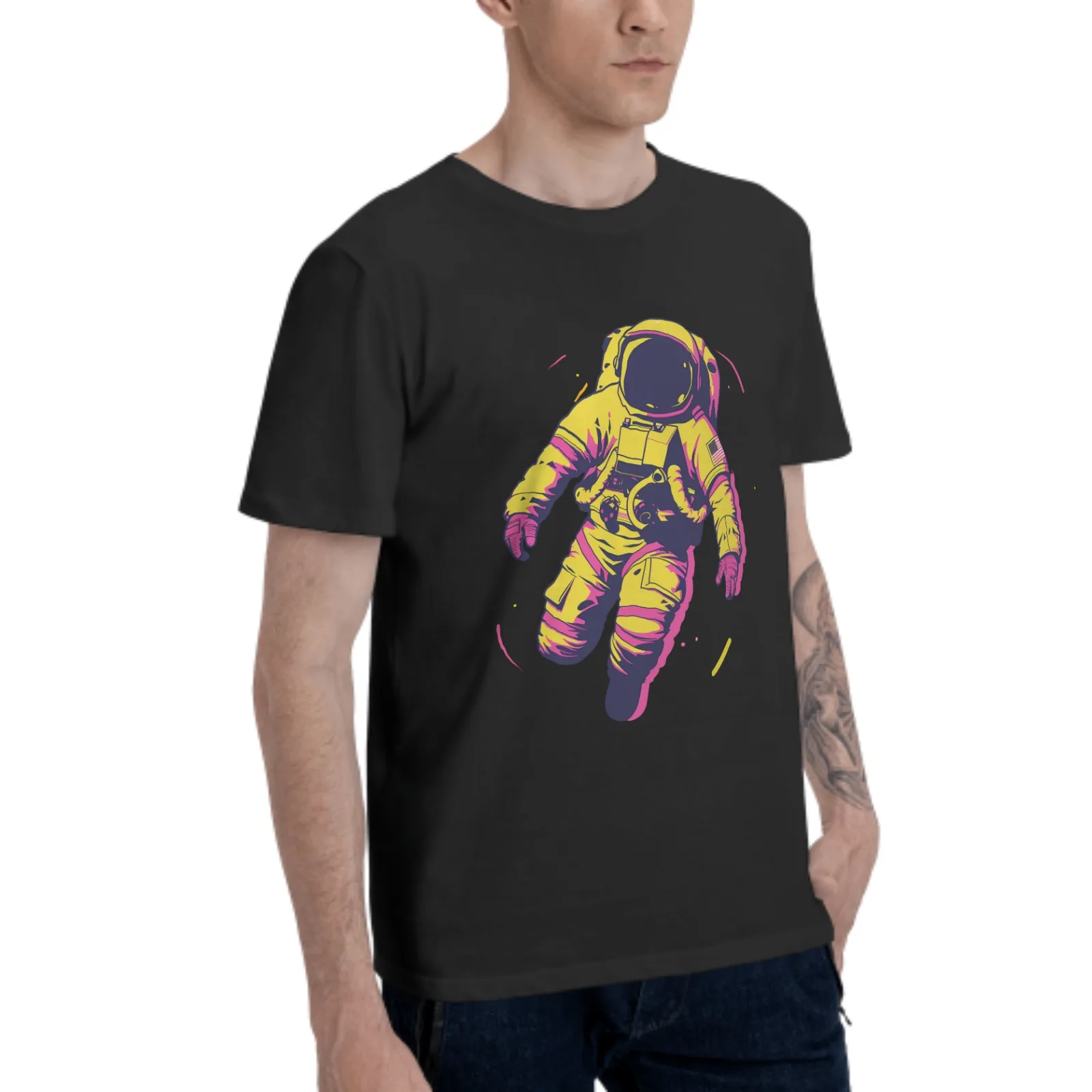 Astronaut T-Shirt for Men Cotton 100% Women Fashion Casual Summer Tops Round Collar Short-Sleeve Spaceman Black White Tees