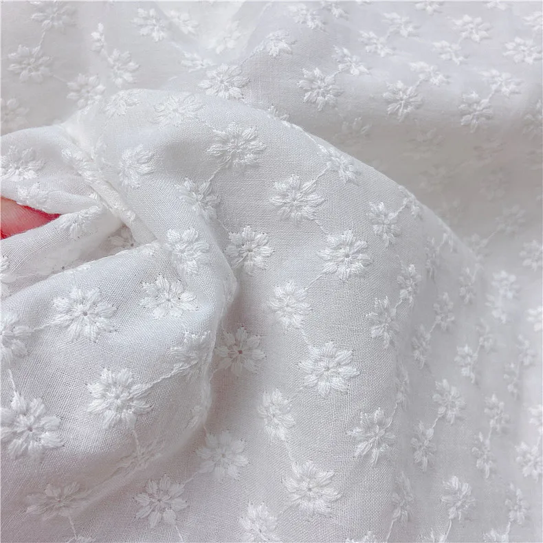 Cotton Embroidered Fabric By The Yard for Wedding Dresses Sewing Hollow-out Flowers Three-dimensional Cloth Soft Summer Fashion