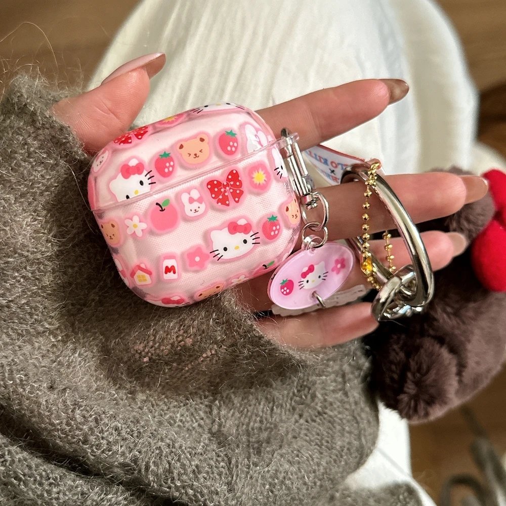 Милый чехол для наушников Sanrio Hello Kitty для Airpods 4 1 2 3 Pro 2 3, защитный чехол для беспроводной Bluetooth-гарнитуры с подвеской