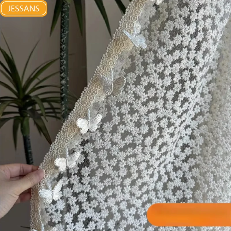 Daisy Water-soluble Embroidery Lace Window Screen Butterfly Lace Splicing Balcony Bay Window Curtains for Living Room Bedroom