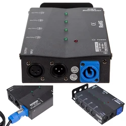 Distributore di amplificatori Splitter DMX Lsolated a 4 vie 1 ingresso 4 uscite con uscita a 3 Pin per Controller di luci da palcoscenico per feste in discoteca DJ