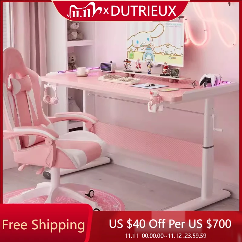 

Cute Gaming Setup Computer Desks Girl Design Simple Bedroom High Quality Computer Desks Pink Console Escritorios Home Furniture