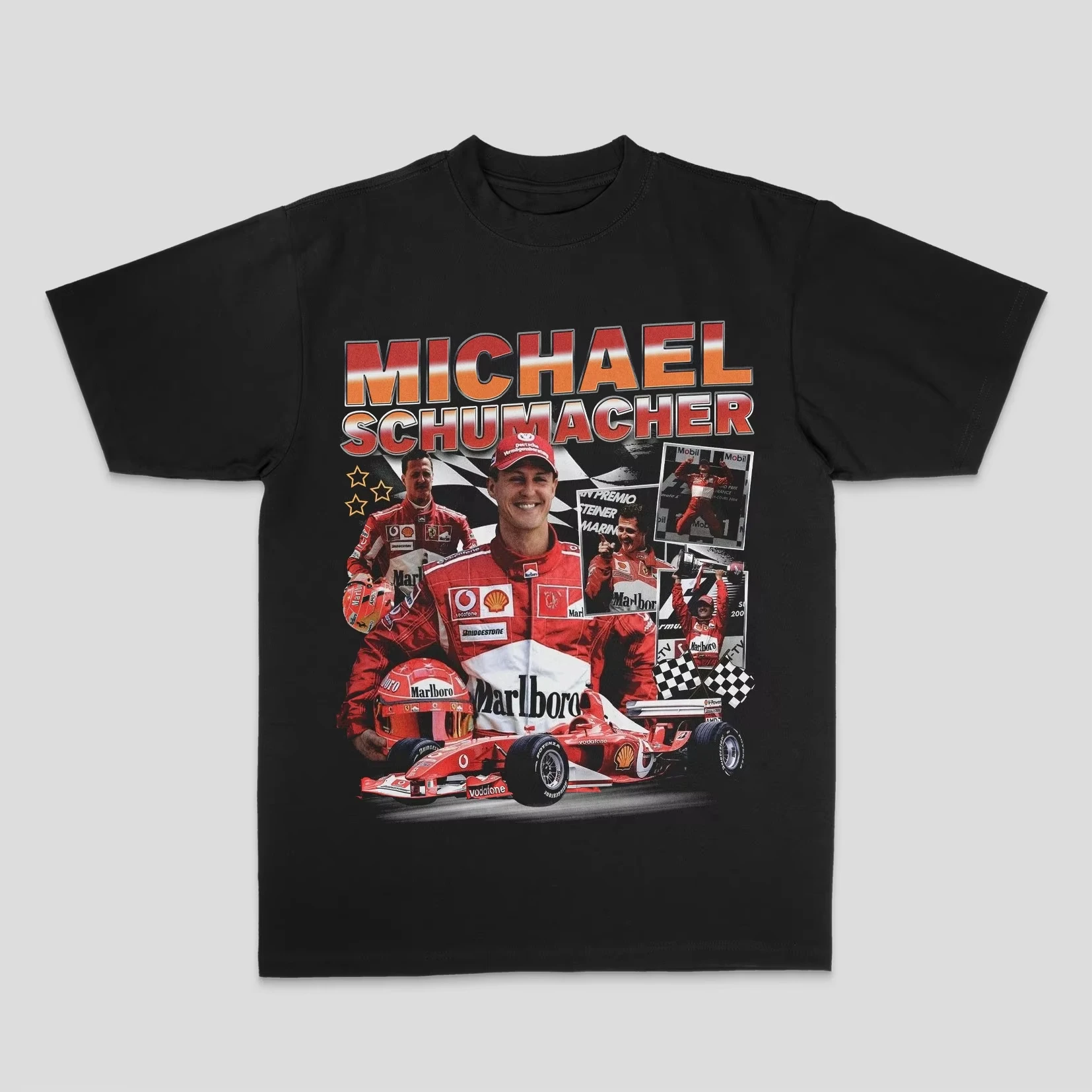 2026 Vintage Michael Schumacher F1 Legend Racer Collage Graphic Cotton Unisex Motorsport Fan Tee Shirt