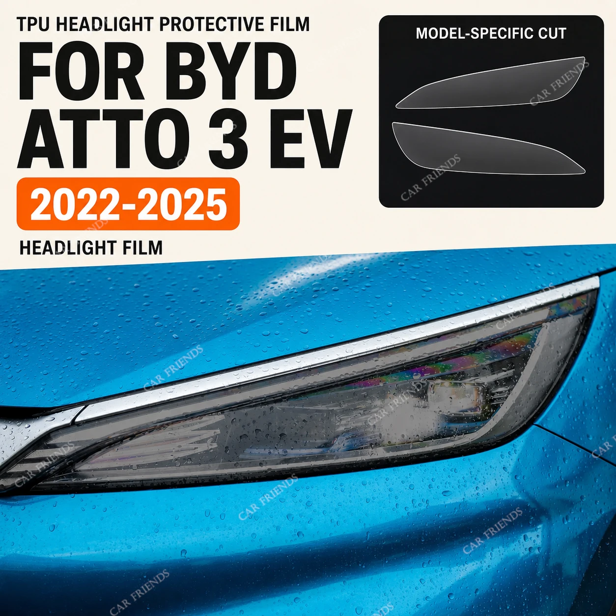 2 Stück Maßgefertigte, Vorgeschnittene, Rauchschwarze TPU-Scheinwerferschutzfolie für BYD Atto 3 EV 2022-2025 Autoscheinwerfer-Schutzaufkleber