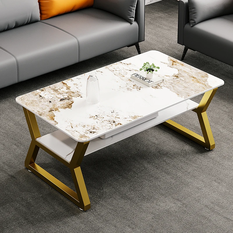 

Double-layer light luxury rock slab low table tea modern simple living room household coffee table dining dual-purpo