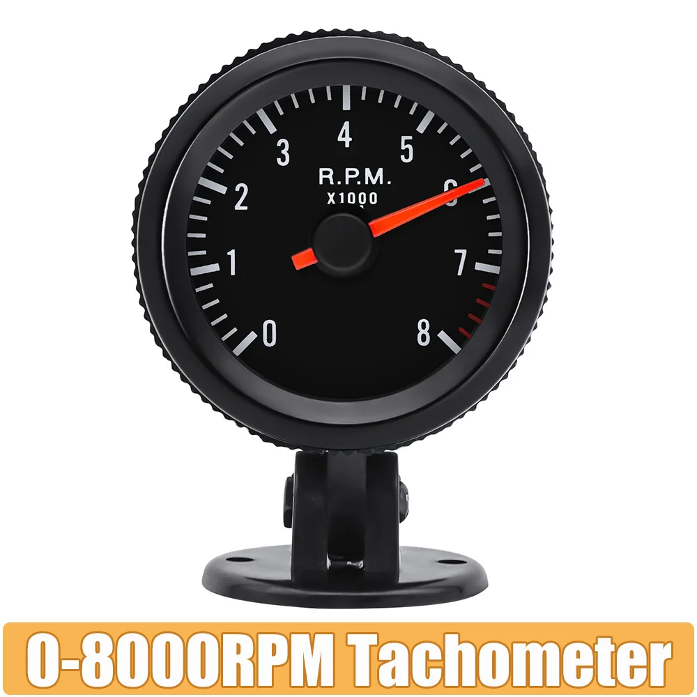 Car Tachometer Gauge 0-8000RPM Car Meter Black Case With White LED Tacho For 1-8 Cylinders 2' 52mm RPM Tachometer