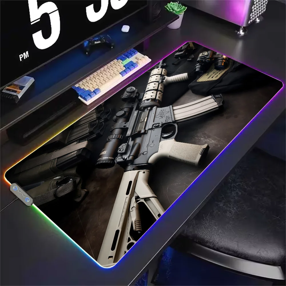 Mouse Pad LED S Light RGB Firearms Luminous Keyboard Desk-Mat Color Waterproof Weapon bullets Office Computer Anti-slip Rubber