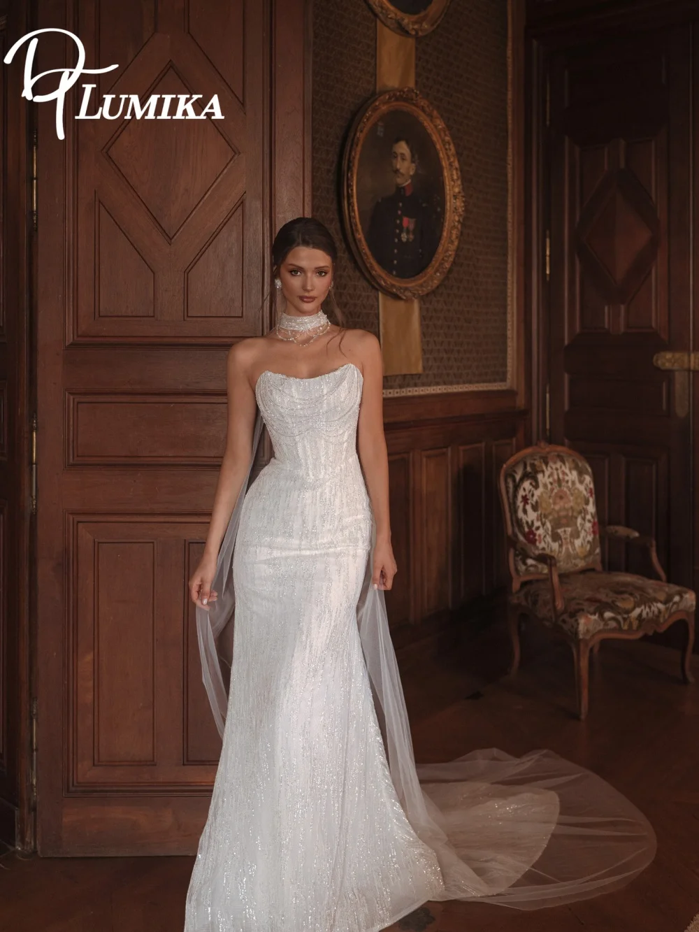 فستان زفاف أنيق بدون حمالات لامع 2026 فستان زفاف رومانسي متألق موضة a-line طول الأرض فستان الزفاف رداء De Mar #1