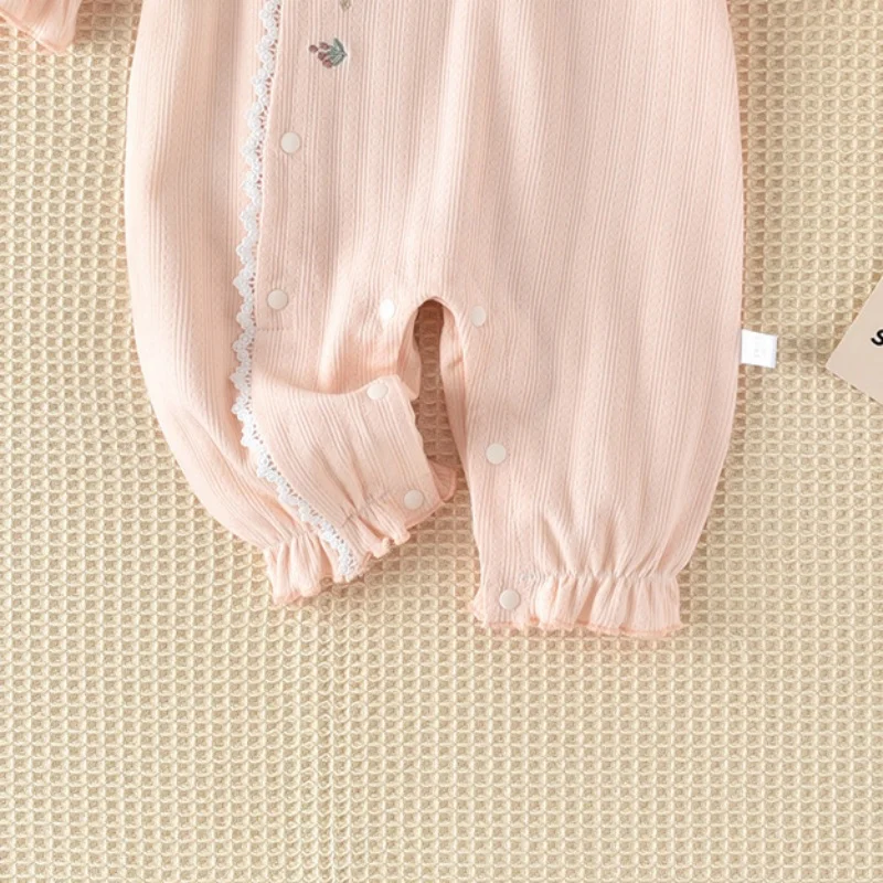 2026 Herbst Neugeborenen-Baby-Strampler mit Hasenmuster und Rüschenärmeln für 0-24 Monate alte Mädchen, Weicher Baumwoll-Einteiler für Säuglinge – Detail 5
