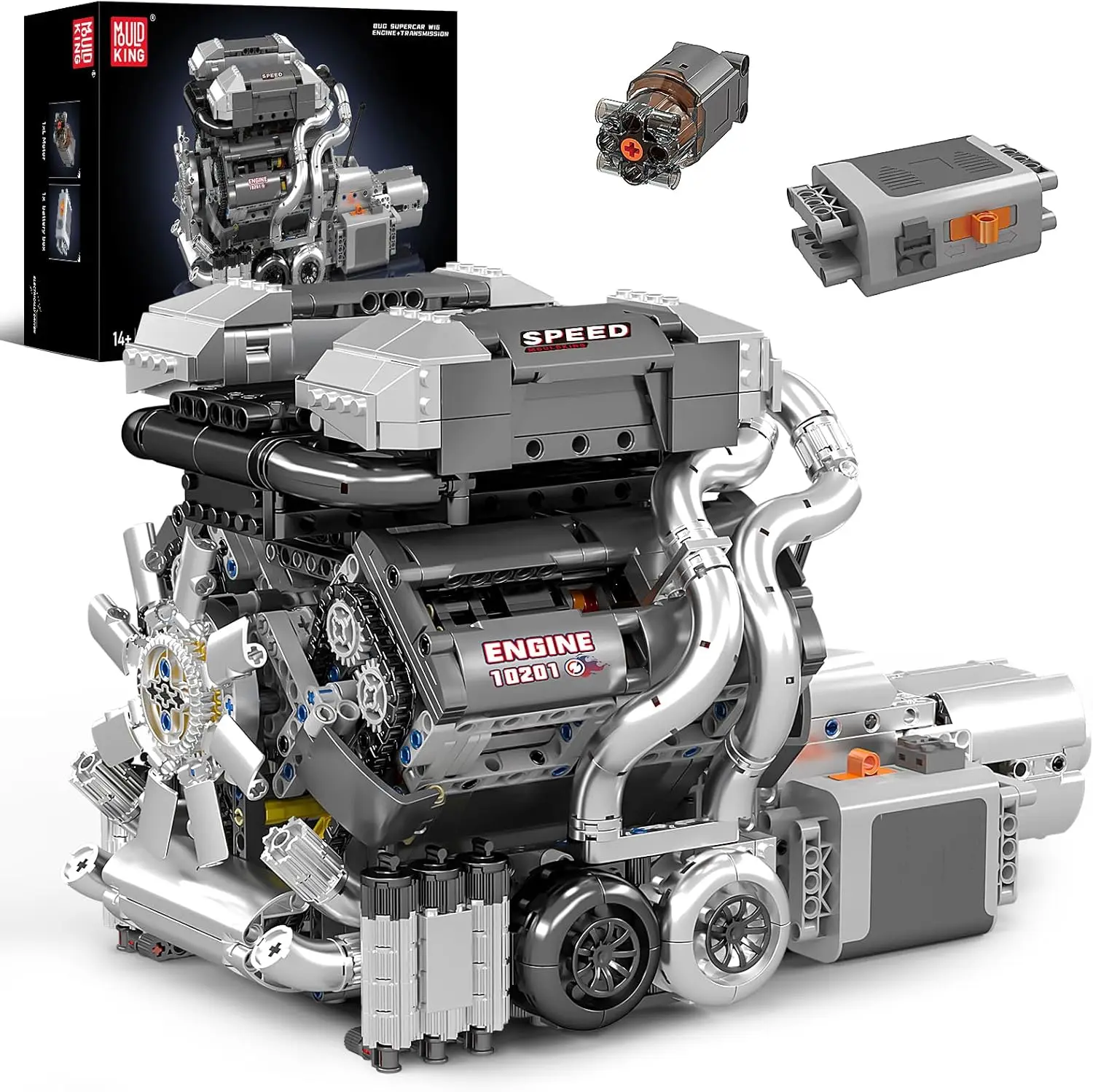

Engine Model Kit, Bug Supercar Engine Model with Battery and Motor, Collectable 16-Cylinder Car Engine Transmissio