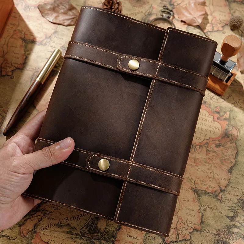 Fromthenon 100% Genuine Leather Traveler Notebook First Layer Cowhide Handmade Vintage Cowhide A5 Diary Journal Notebooks Cover