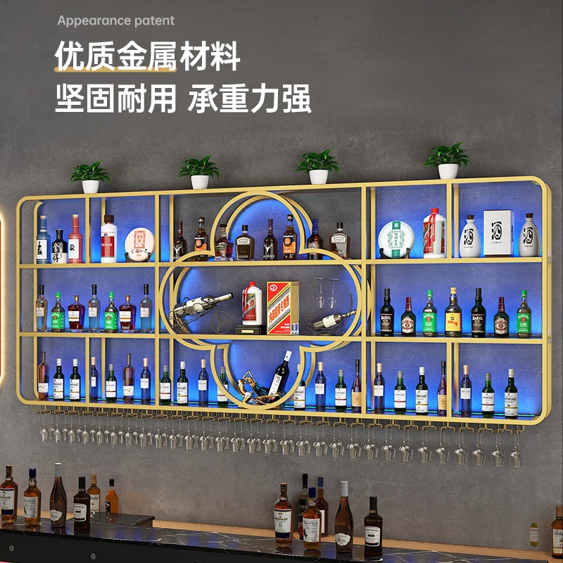 

Bar background wall hanging wine rack wrought iron wall hanging wine rack storage rack industrial style bar creative display she