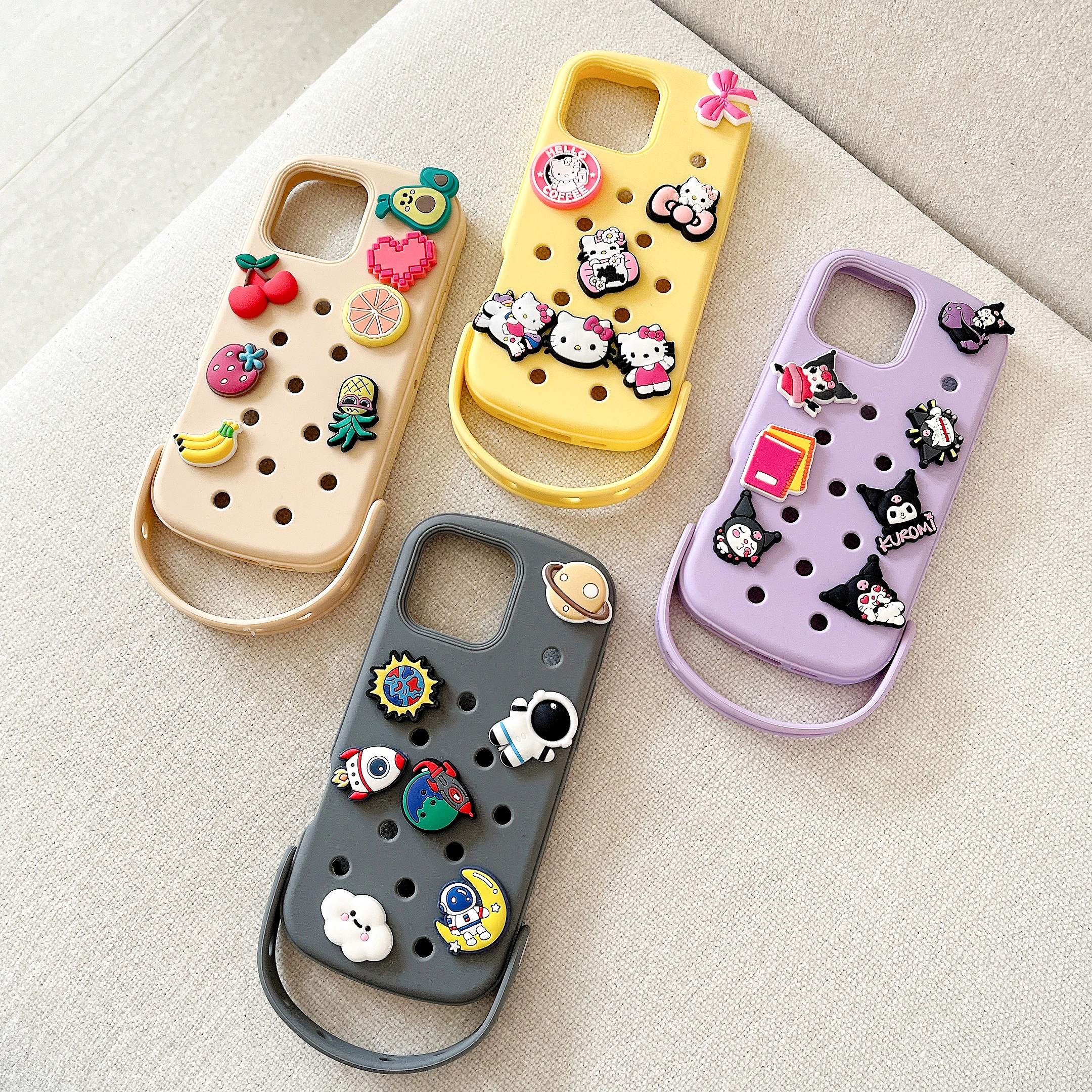 17 Pro Max 17 Air For Crocs Holes Design Shockproof Case for iPhone 16 15 14 13 12 Pro Max with Wrist Strap + Accessories Kit