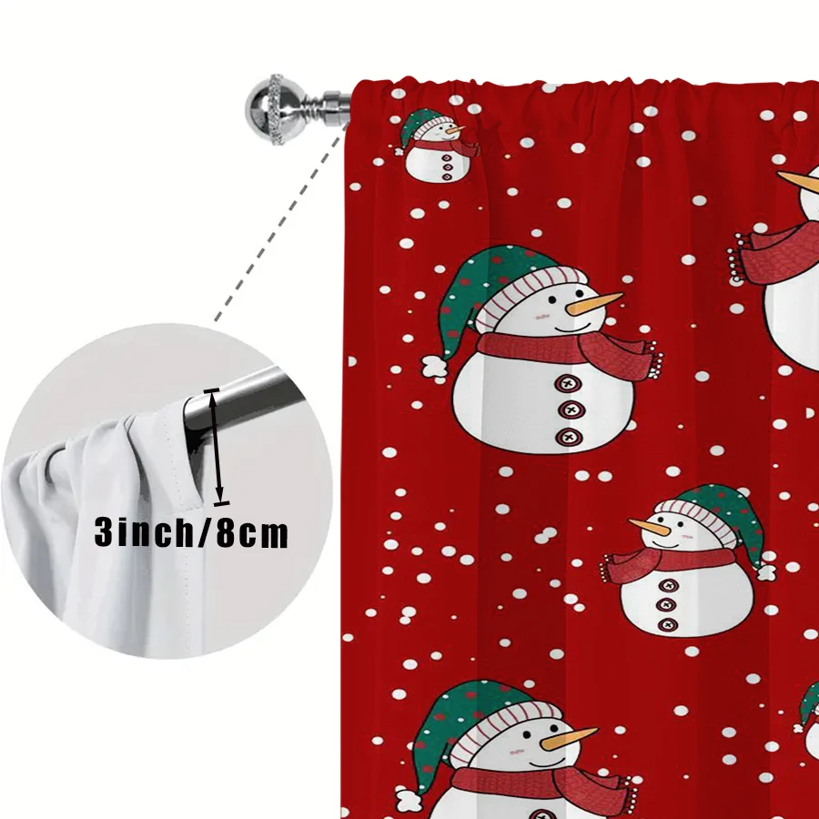 2PCS Red Cartoon Snowman Curtains, Green Hat Scarf Repeat Pattern Christmas Window Drapes for Bedroom Living Room Decor