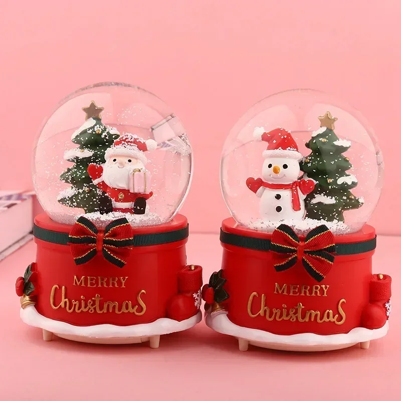 Exquisite resin crafts creative Christmas crystal ball music box rotating snowflakes with lights music box christmas