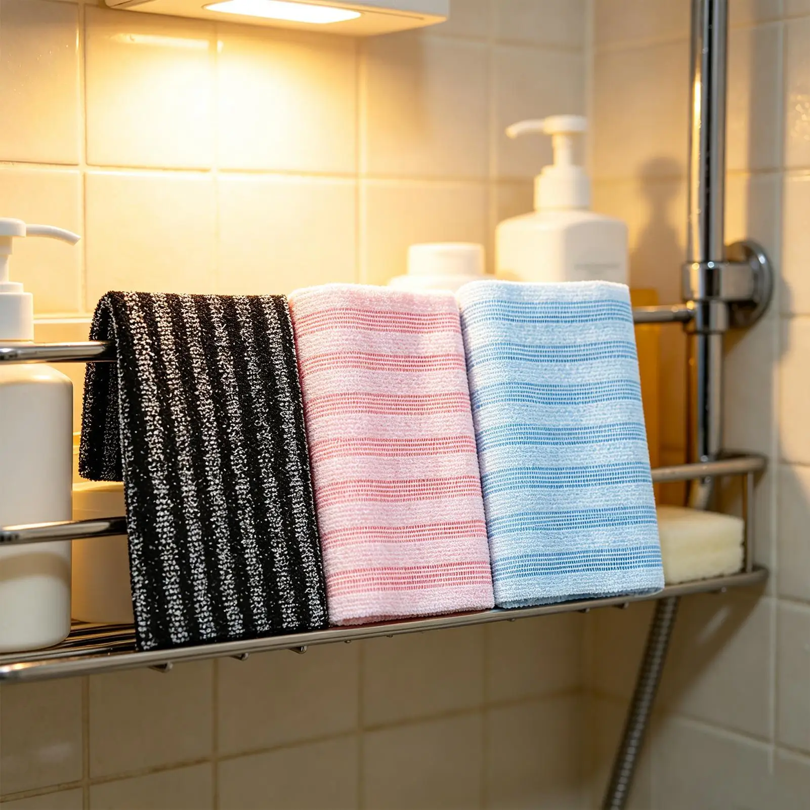 Bath Towels Large 3 Pieces 100x25cm Double-Sided Washcloths Bathroom Towels Back Scrubber for Women Men Seniors Kids Home