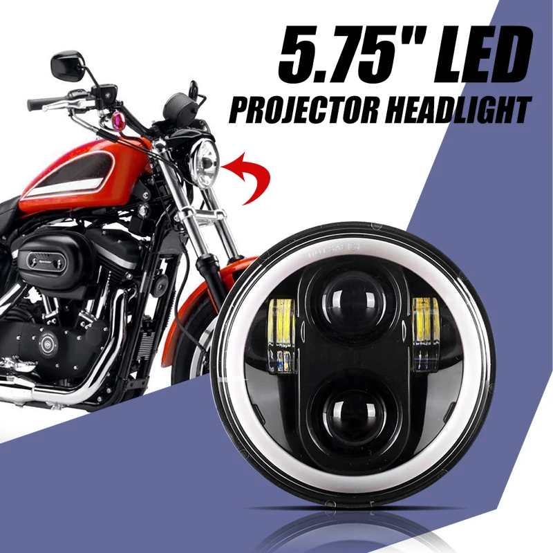 

5.75'' H4 Motorcycle LED Headlight Halo Ring White DRL Angel Eyes For Harley Davidson/Dyna/Sportster/Heritage Springer/Deuce