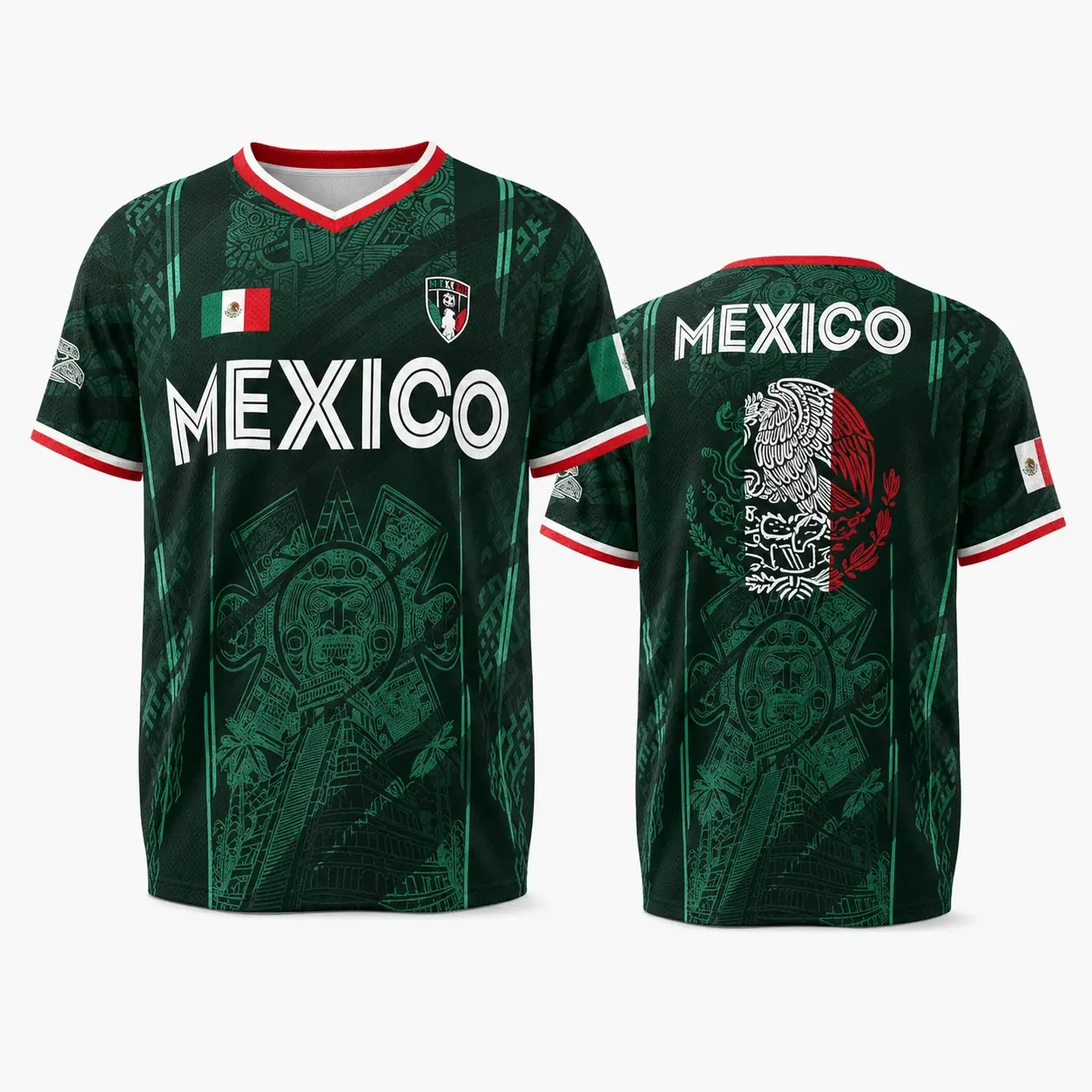 Maillot de football Mexique 2026 – T-shirt rétro avec motif Pyramide de Chichén Itzá – Respirant et séchage rapide – Pour hommes, femmes et enfants