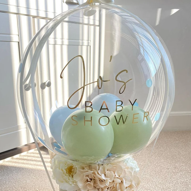 Personalisierter Blasenballon mit kleinen Luftballons, individueller Namensaufkleber, transparenter Ballonaufkleber, Babyparty, Taufe, Geburtstagsdekoration – Detail 4