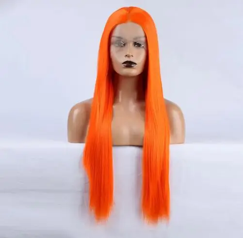 Oranje Pruik Lange Rechte Kanten Voorkant Pruiken Voor Vrouwen Gebruiken Synthetische Pruik Natuurlijke Haarlijn Lijmloze Kant Front Cosplay Haar