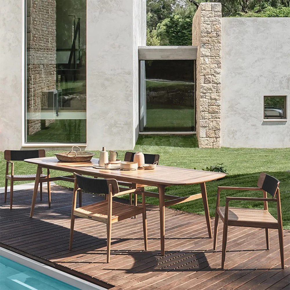 Outdoor solid wood table and chair combination, leisure outdoor anti-corrosion teak table and chair furniture