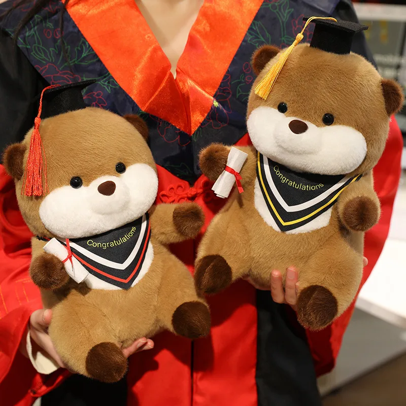 Poupée en peluche de loutre de diplômé de dessin animé mignon de 25cm, chapeau de docteur de haute qualité, jouet en peluche de loutre de mer, décoration de la maison, cadeau pour garçons et filles