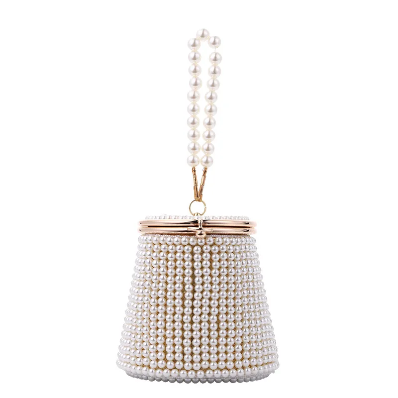 New Lady Handmade White Pearl Beaded Dinner Party Handbag Beautiful Clutch Womens Pearl Evening Bags Bridal Purse Bags Bride