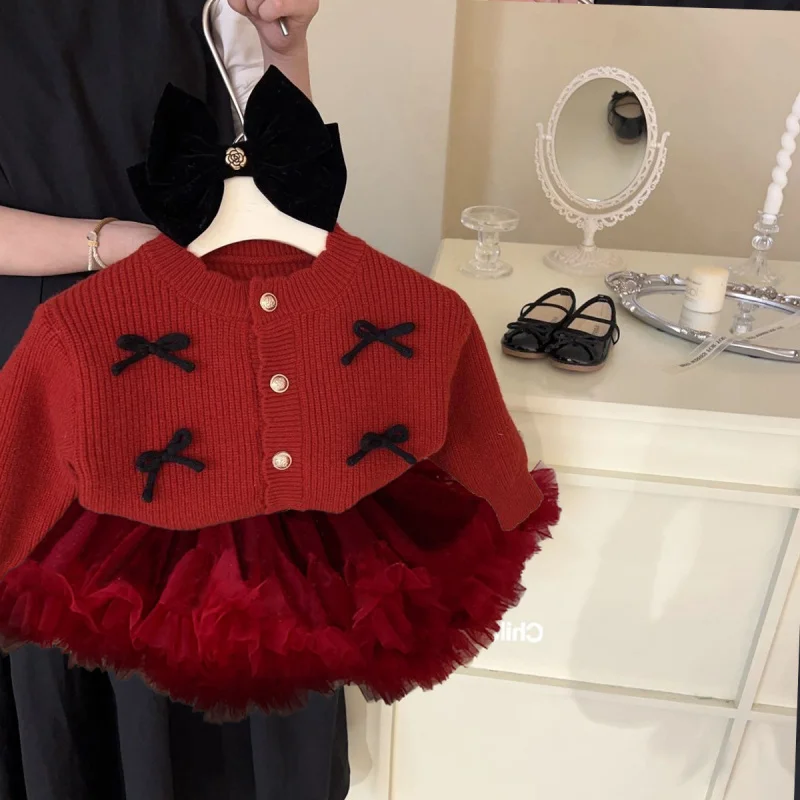 Mädchenpullover Babypullover Frühling und Herbst Kinderbekleidung Rote Pullover für Mädchen Strickjacke PettiskirttutuRock