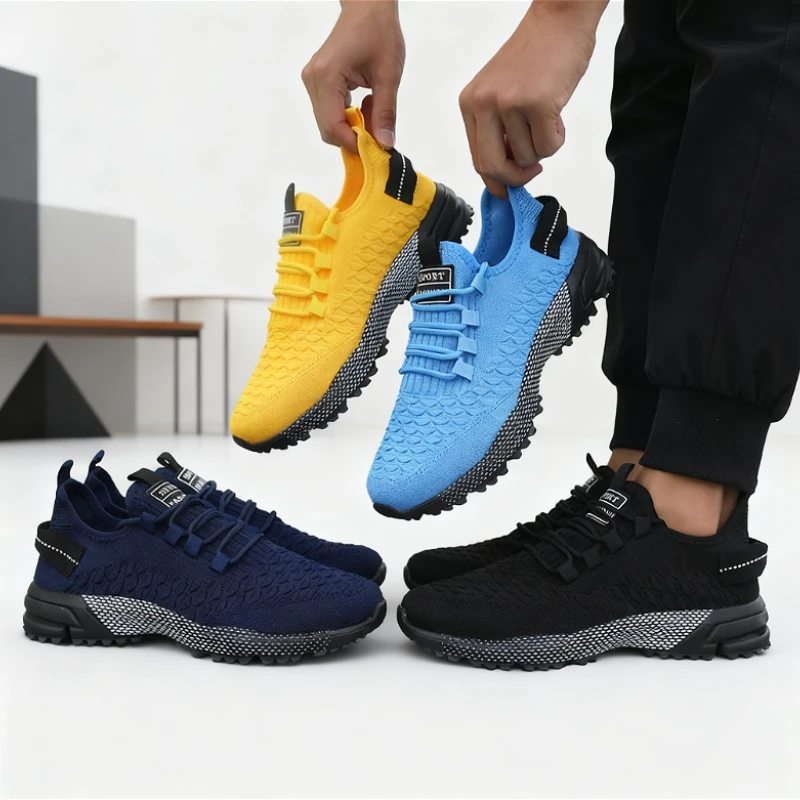 أحذية رجالية 2025 رائجة البيع أحذية رياضية متماسكة صفراء خفيفة الوزن شبكية غير قابلة للانزلاق أحذية رياضية مريحة للجري في الهواء الطلق