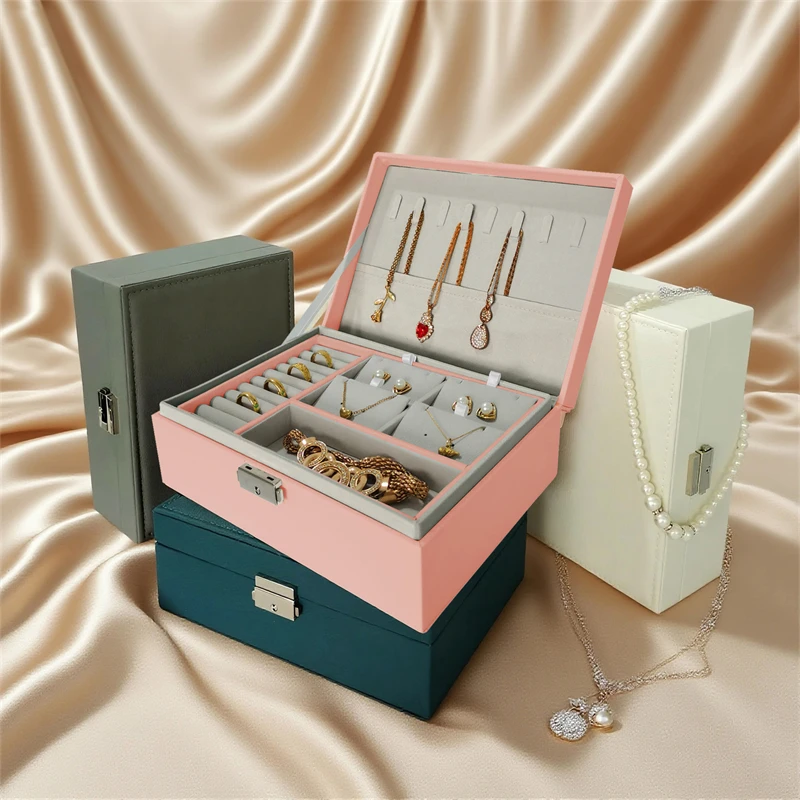 Luxury PU Leather Jewelry Box with Secure Lock – Portable Travel Organizer for Jewelry Perfect Bridesmaid Gift for Wedding
