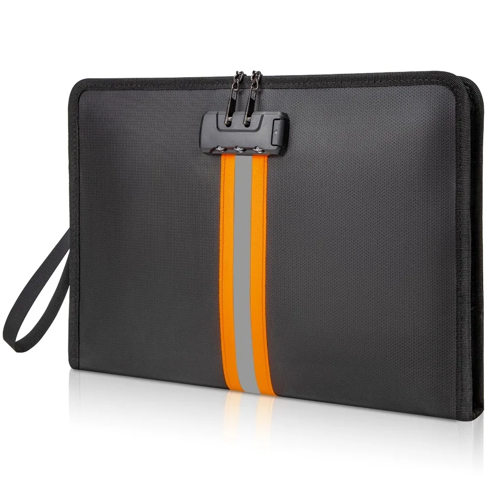 Borsa per soldi ignifuga con serratura a combinazione Borsa di sicurezza nera portatile per contanti impermeabile con borsa sicura per documenti con cerniera da viaggio