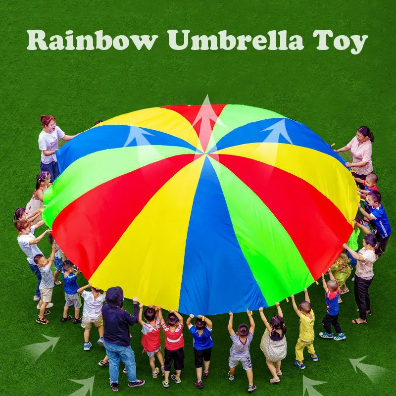 

2M/3M/4M/5M/6M Diameter Outdoor Rainbow Umbrella Parachute Toy Jump-Sack Ballute Play Teamwork Game Toy for Kids Gift Ocean Ball