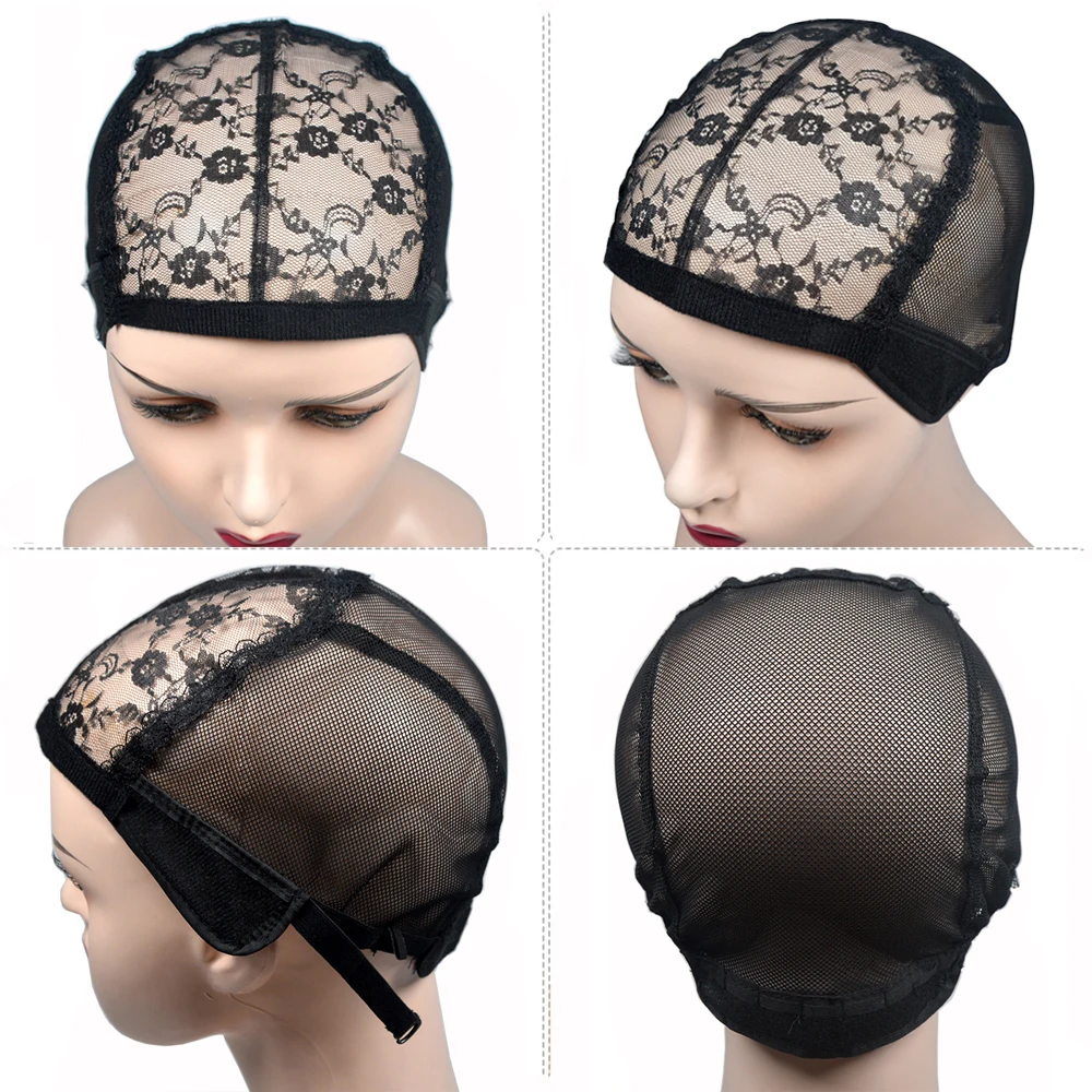 Gorro de Peluca de encaje suizo en forma de U, accesorio negro para hacer pelucas, con correa ajustable, herramientas para hacer pelucas