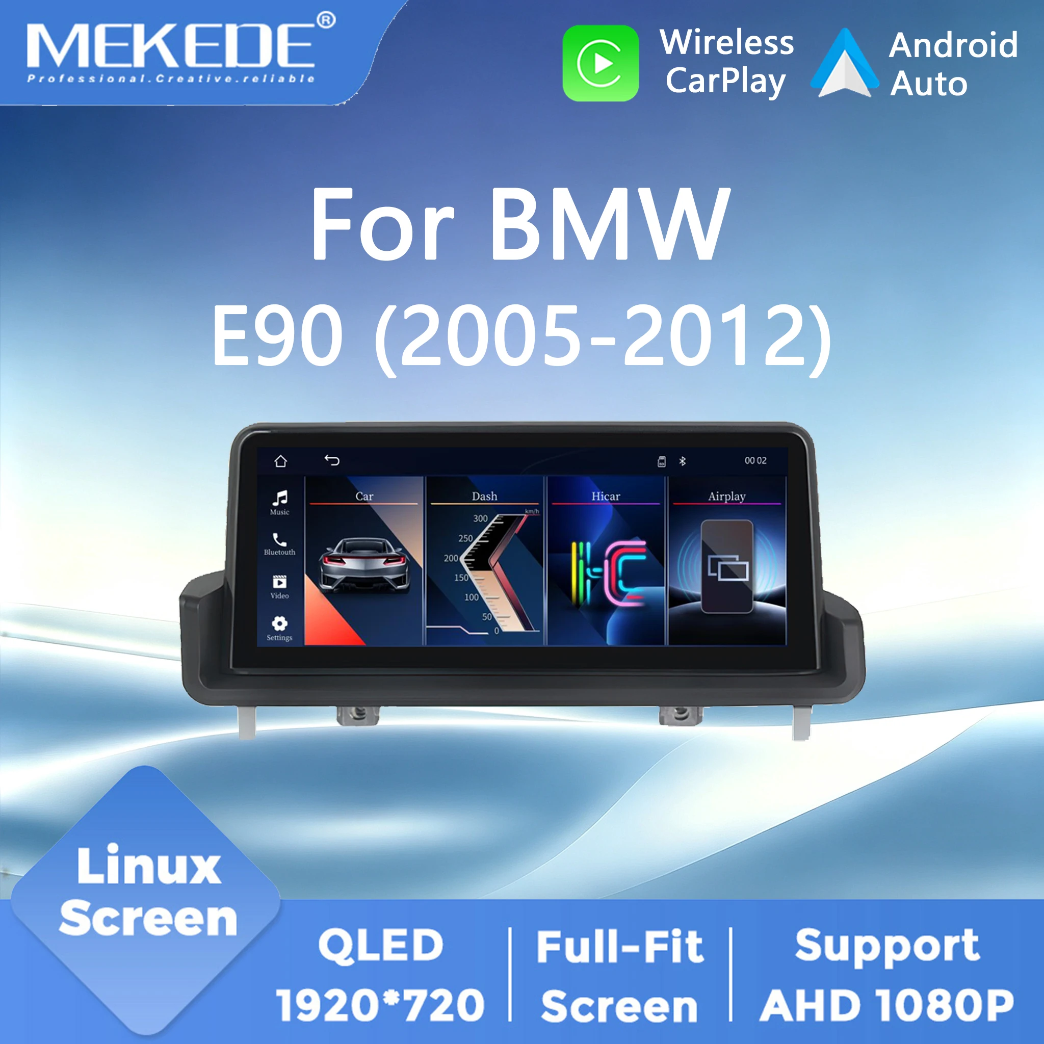 MEKEDE EU Lager 10,25-Zoll Kabelloses CarPlay Android Auto Linux Multimedia-Player 1920*720 Touchscreen für BMW 3er Serie E90 E91 E92 E93 2005 - 2012 IDrive BT GPS Autoradio Wifi Stereo Audio