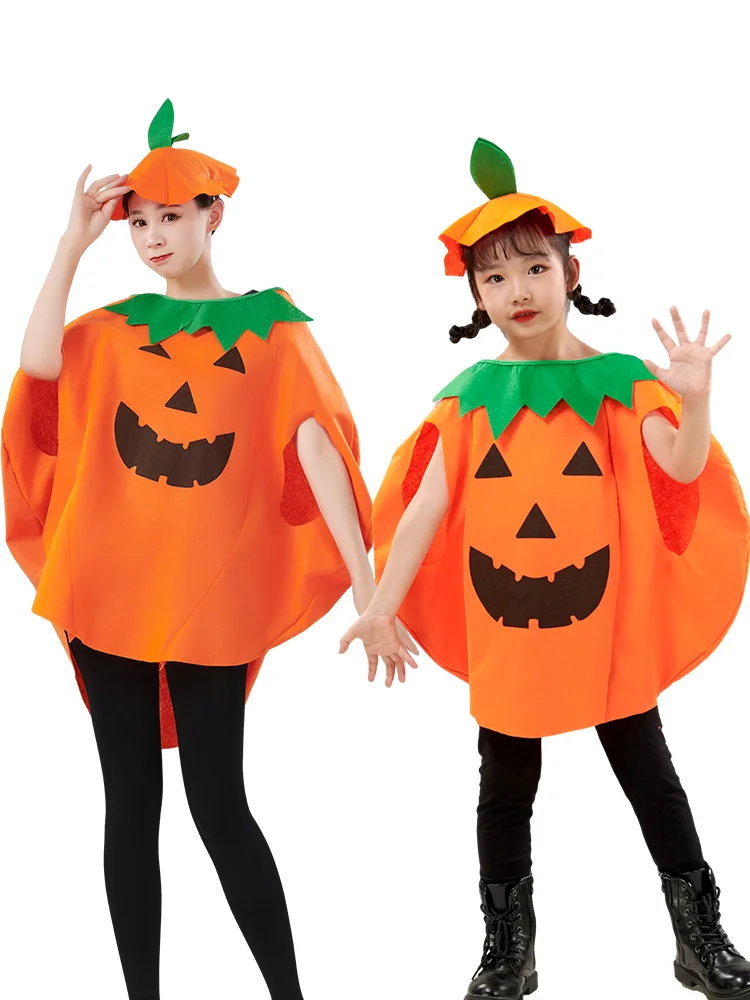 Halloween COS costume pumpkin elf costume with hat for children and adults to choose from Halloween party costumes