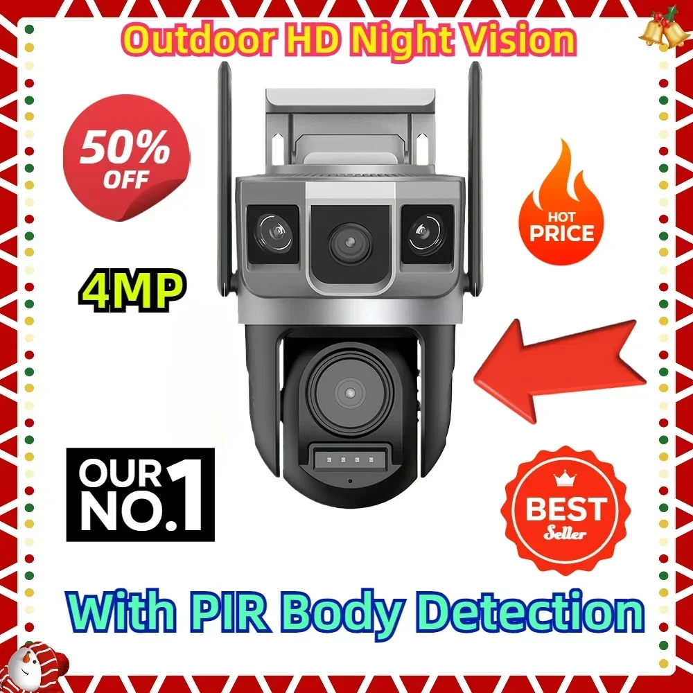 

With PIR Body Detection Wireless Camera WIFI Triple Screen CCTV 4MP Outdoor HD Night Vision Surveillance Camera